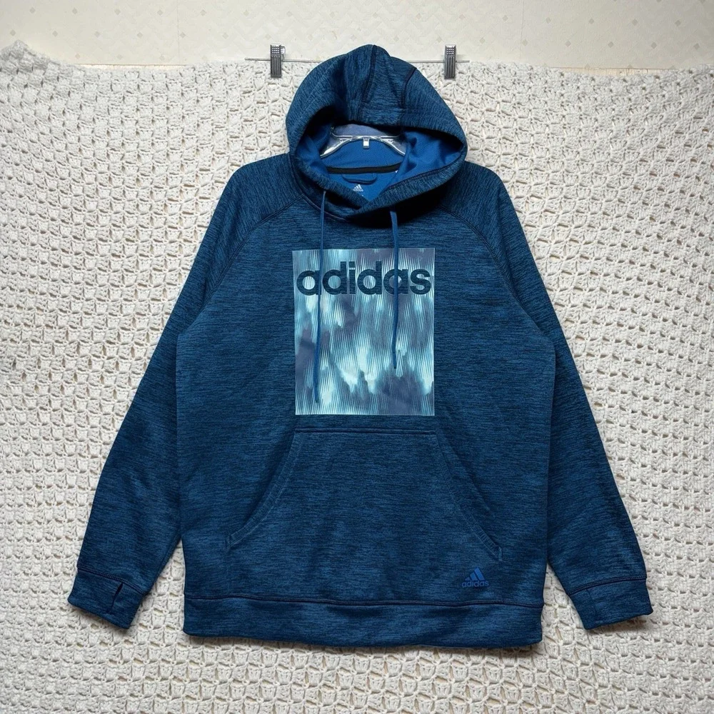 Adidas Sweater Hoodie Mens Sz XL Blue Outdoors Logo Hoodie Sweatshirt Pullover